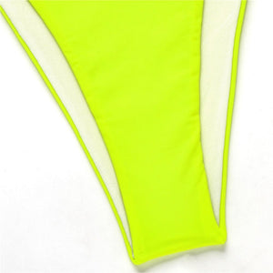 Neon Yellow Crop Top Swimwear Women Summer 3 Pieces Swimsuit Bikini Sets With Sheer Crop Top Cover Up Beachwear Mesh Long Sleeve Cover Ups Top Three Piece Swimsuit Bikini Set
