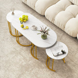Nesting Coffee Table Set of 3 with Faux Marble Tabletop and Powder-coated Gold Metal Frame-White