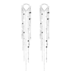New Aesthetic 925 Sterling Silver Light Luxury Long Tassel Hoop Earrings for women - Women fashion Accessories