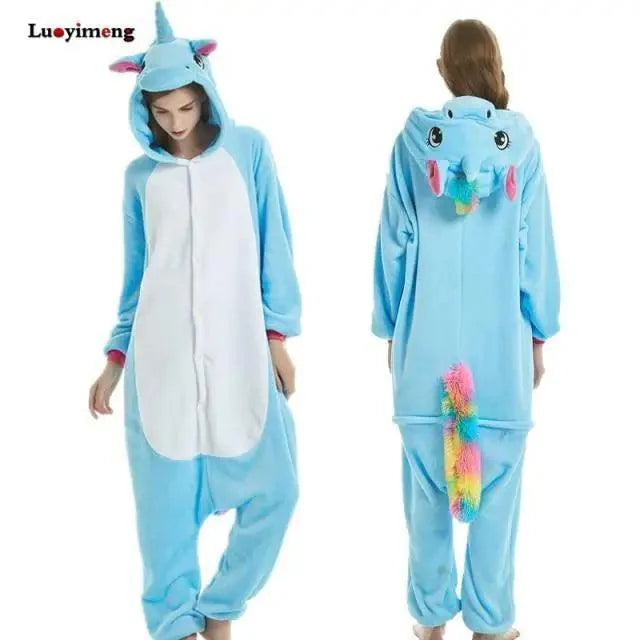 New Animal Pajamas Women Unicorn Sleepwear Panda Pajama Cartoon Overalls Winter Rabbit Nightie Jumpsuit For Winter Girls Unicorn Pajamas Costume Fleece Hooded Animal Sleepwear Christmas Cosplay Unicorn Gift