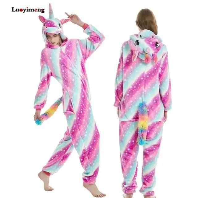 New Animal Pajamas Women Unicorn Sleepwear Panda Pajama Cartoon Overalls Winter Rabbit Nightie Jumpsuit For Winter Girls Unicorn Pajamas Costume Fleece Hooded Animal Sleepwear Christmas Cosplay Unicorn Gift