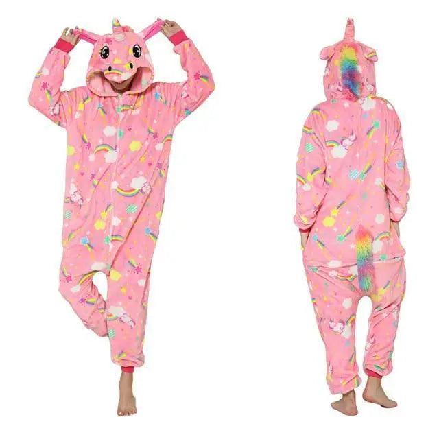 New Animal Pajamas Women Unicorn Sleepwear Panda Pajama Cartoon Overalls Winter Rabbit Nightie Jumpsuit For Winter Girls Unicorn Pajamas Costume Fleece Hooded Animal Sleepwear Christmas Cosplay Unicorn Gift