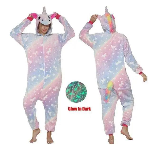 New Animal Pajamas Women Unicorn Sleepwear Panda Pajama Cartoon Overalls Winter Rabbit Nightie Jumpsuit For Winter Girls Unicorn Pajamas Costume Fleece Hooded Animal Sleepwear Christmas Cosplay Unicorn Gift