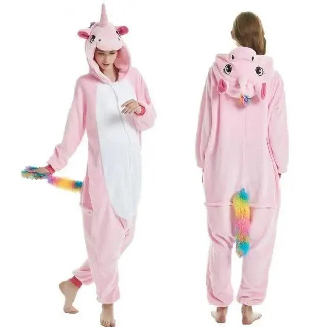 New Animal Pajamas Women Unicorn Sleepwear Panda Pajama Cartoon Overalls Winter Rabbit Nightie Jumpsuit For Winter Girls Unicorn Pajamas Costume Fleece Hooded Animal Sleepwear Christmas Cosplay Unicorn Gift