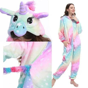 New Animal Pajamas Women Unicorn Sleepwear Panda Pajama Cartoon Overalls Winter Rabbit Nightie Jumpsuit For Winter Girls Unicorn Pajamas Costume Fleece Hooded Animal Sleepwear Christmas Cosplay Unicorn Gift