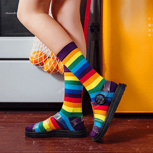 New Arrival Cotton Elasticity Sweat Women Long Sock Candy Colors Rainbow Patterned Sporty Retro Harajuku Casual Socks For Men And Women