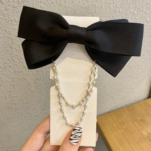 New Bow Pearls Chain Barrettes Hairpins For Women Rhinestone Spring Hair Clips Ribbon Headband Ponytail Headdress Wedding Hair Accessories for Brides and Bridesmaids