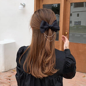 New Bow Pearls Chain Barrettes Hairpins For Women Rhinestone Spring Hair Clips Ribbon Headband Ponytail Headdress Wedding Hair Accessories for Brides and Bridesmaids