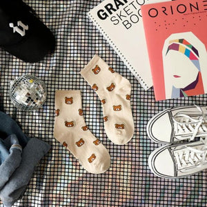 New Cartoon Female Breathable Cotton Socks Cute Bear Lovely Animal Pattern Girl Sock Novelty Combed of Pure Cotton Crew Socks For Men And Women