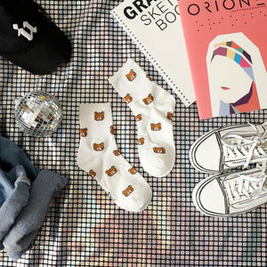 New Cartoon Female Breathable Cotton Socks Cute Bear Lovely Animal Pattern Girl Sock Novelty Combed of Pure Cotton Crew Socks For Men And Women