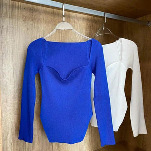 New Casual And Trendy Square Collar Long Sleeve Woman's Sweaters Knitted Pullover Spring Autumn Sweater Winter Tops For Women Black And White Jumper