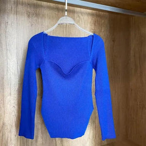 New Casual And Trendy Square Collar Long Sleeve Woman's Sweaters Knitted Pullover Spring Autumn Sweater Winter Tops For Women Black And White Jumper