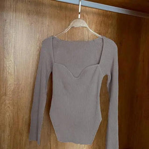 New Casual And Trendy Square Collar Long Sleeve Woman's Sweaters Knitted Pullover Spring Autumn Sweater Winter Tops For Women Black And White Jumper