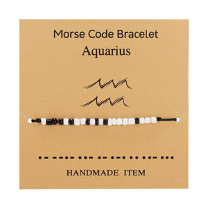 New Charm Bracelet For Women Men Twelve Zodiac Black White Rice Beads Adjustable Rope Chain Bracelet Natural Stone Beads Bracelet For Boyfriend Girlfriend Women