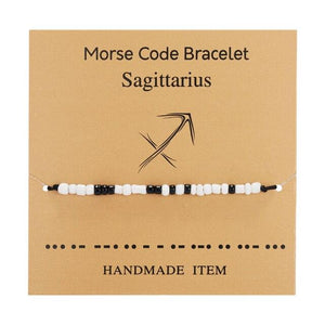 New Charm Bracelet For Women Men Twelve Zodiac Black White Rice Beads Adjustable Rope Chain Bracelet Natural Stone Beads Bracelet For Boyfriend Girlfriend Women