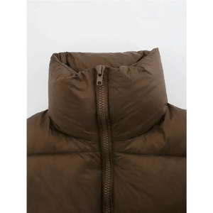 New Chic Lady Fashionable Women's Casual High Collar In Coffee Color Short Outwear Zippers Sleeveless Jackets Vest