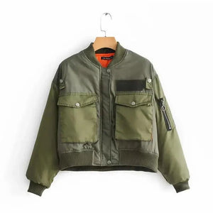 New Classic Design Autumn Winter Green Short Jackets Women Fashionable Long Sleeve Zipper Bomber Jacket Outwear Women's Coat