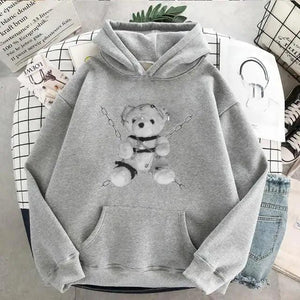 New Dark Hoodies Women Sweatshirts Female Casual Fashion Vintage Oversized Punk Fun Hip Hop Long Bear Long Sleeve Drawstring Hoodie Sweatshirt