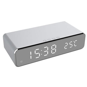 New Electric LED Alarm Clock With Mobile Phone Wireless Charger HD Clock Digital Alarm Clock with Wireless Charging 3 Alarms LED Display Sound Control and Snooze Dual for Bedroom Bedside Office Mirror With Time Memory Digital Thermometer Clock