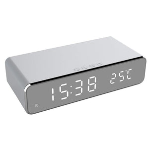New Electric LED Alarm Clock With Mobile Phone Wireless Charger HD Clock Digital Alarm Clock with Wireless Charging 3 Alarms LED Display Sound Control and Snooze Dual for Bedroom Bedside Office Mirror With Time Memory Digital Thermometer Clock