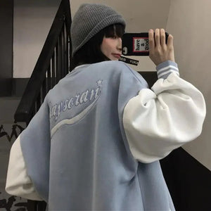 New Elegance Spring Autumn Coat Baseball Bomber Jacket Loose Letter R Men Women Couples Tops Plus Size Jackets Streetwear
