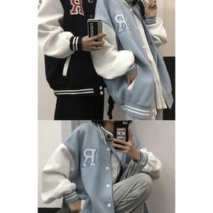 New Elegance Spring Autumn Coat Baseball Bomber Jacket Loose Letter R Men Women Couples Tops Plus Size Jackets Streetwear