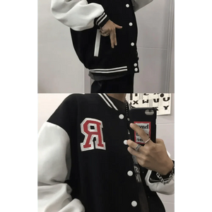 New Elegance Spring Autumn Coat Baseball Bomber Jacket Loose Letter R Men Women Couples Tops Plus Size Jackets Streetwear