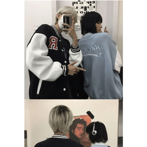 New Elegance Spring Autumn Coat Baseball Bomber Jacket Loose Letter R Men Women Couples Tops Plus Size Jackets Streetwear