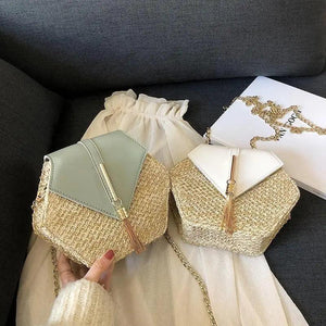 New Famous Mulit Style Straw+leather Handba For Women And Girls  New Fashion Summer Bag Handmade Woven Beach Circle Shoulder Bag