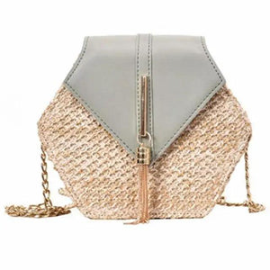 New Famous Mulit Style Straw+leather Handba For Women And Girls  New Fashion Summer Bag Handmade Woven Beach Circle Shoulder Bag