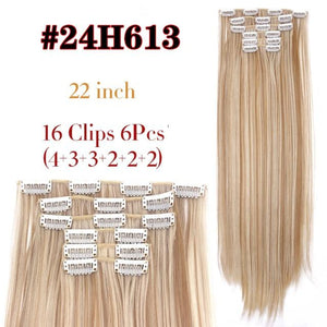 New Fashion 16 Clip In Hair Extension Long Straight Natural Black 6 Pcs/Set 16 Clips 22 Inch Synthetic Hair Piece Wigs For Black Women Cosplay Wigs For Women