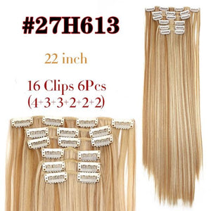 New Fashion 16 Clip In Hair Extension Long Straight Natural Black 6 Pcs/Set 16 Clips 22 Inch Synthetic Hair Piece Wigs For Black Women Cosplay Wigs For Women