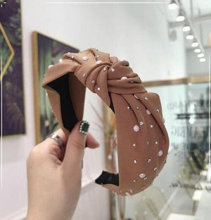 New Fashion Girls Headband Handmade Shining Pearls Rhinestone Ornament Hairband Women Middle Knot Turban Gorgeous Hair Accessories For Women