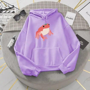New Frog Sweatshirt Oversized Clothes Long Sleeve Hooded Hoodie For Girls Winter Hoodie With Pocket Pink Sweatshirts Hoodies for Women Teen Girls Cute Cartoon Frogs Casual Hooded Loose Long Sleeve Sweatshirt with Pocket