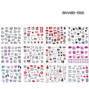 New Geometric Letter Nail Sticker Water Slider Winter Decal Christmas New Year Gift Nail Slider Temporary Tattoos Women Nail Art Stickers Water Transfer Decals Design Nail Art Supplies Manicure Acrylic Nail Foil Stencils Decorations
