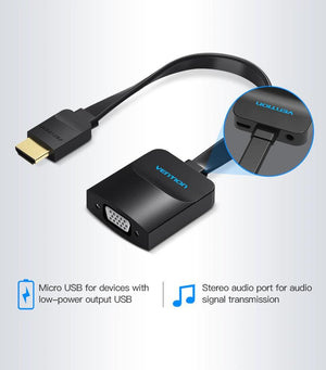 New HDMI To VGA Adapter Digital To Analog Video Audio Converter Cable Gold-Plated HDMI To VGA Adapter Black Design 1080p For Laptop TV Projector Gaming
