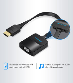 New HDMI To VGA Adapter Digital To Analog Video Audio Converter Cable Gold-Plated HDMI To VGA Adapter Black Design 1080p For Laptop TV Projector Gaming
