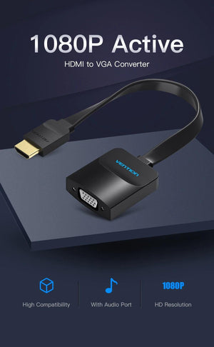 New HDMI To VGA Adapter Digital To Analog Video Audio Converter Cable Gold-Plated HDMI To VGA Adapter Black Design 1080p For Laptop TV Projector Gaming
