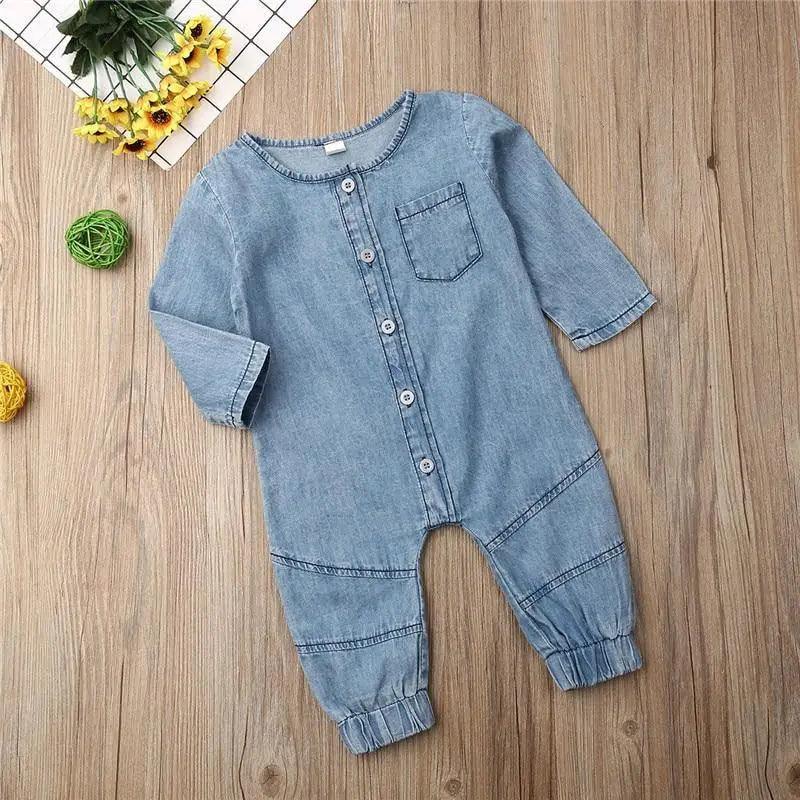 New Infant Kid Baby Girl Boy Clothes Soft Denim Romper Play suit Jumpsuit Outfits 0-24M