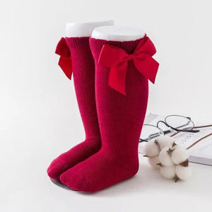 New Kids Socks Toddlers Girls Big Bow Knee High Quality Long Soft Autumn Winter 100% Cotton Lace Baby Tube Sock Baby Cotton Knee Socks Warm Big Bow Knot Baby Stockings Stylish Leg Warmer Soft Dance Socks