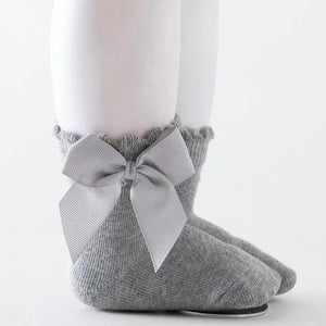 New Kids Socks Toddlers Girls Big Bow Knee High Quality Long Soft Autumn Winter 100% Cotton Lace Baby Tube Sock Baby Cotton Knee Socks Warm Big Bow Knot Baby Stockings Stylish Leg Warmer Soft Dance Socks