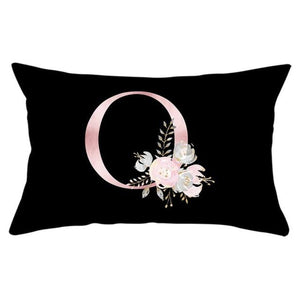 New Light Letter Flower Pillow Covers Alphabet Decorative Pillow Cases ABC Letter Flowers Cushion Covers Black Plush Pillow Case Super Soft Living Room Decorative Cushion Cover Elegant Soft Design 30x50cm