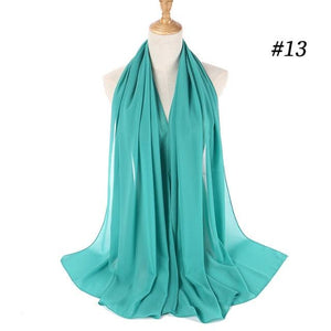 New Long Solid Colorful Soft Chiffon Hijab Elegant Scarf Wrap Lightweight Islamic Head Wear Escharpe Shawls Headband Stole Muslim Hijabs Wrap Headscarf Scarves Colors For Women
