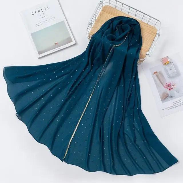 New Luxurious Gold Chiffon Head Scarf Solid Soft Long Muslim Scarves For Women Hijab Musulman Female Shawl and Wrap