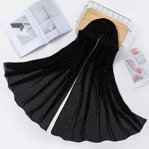 New Luxurious Gold Chiffon Head Scarf Solid Soft Long Muslim Scarves For Women Hijab Musulman Female Shawl and Wrap