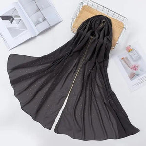 New Luxurious Gold Chiffon Head Scarf Solid Soft Long Muslim Scarves For Women Hijab Musulman Female Shawl and Wrap