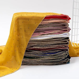 New Luxurious Gold Chiffon Head Scarf Solid Soft Long Muslim Scarves For Women Hijab Musulman Female Shawl and Wrap