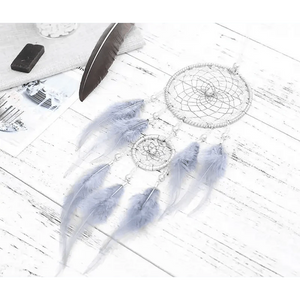 New Luxury Original Silver Gray Dream Catcher 2 Ring Feather Hanging Art Gifts To Bestie Friends Creative Valentine's Day Gifts