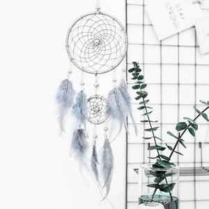New Luxury Original Silver Gray Dream Catcher 2 Ring Feather Hanging Art Gifts To Bestie Friends Creative Valentine's Day Gifts