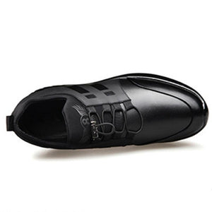 New Mens Casual Leather Lace Up Sneakers Solid Color Breathable Business Mens Fashion Leather Dress Sneakers Flexible Business Casual Non-Slip Shoes For Men